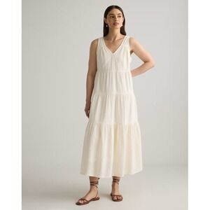 Quince 100% Organic Cotton Gauze Tiered Maxi Dress Vintage Cream Medium NWT